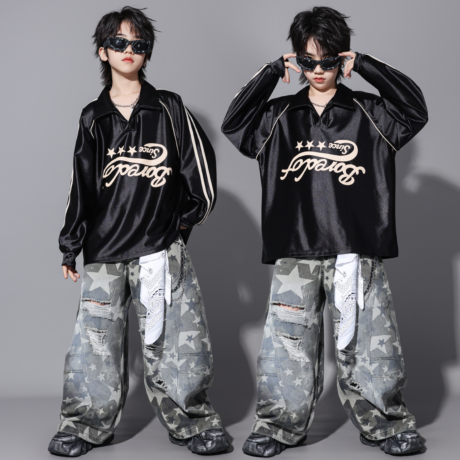 街舞儿童潮服男童嘻哈套装酷帅元旦表演hiphop少儿架子鼓演出服装