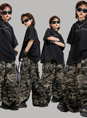 少儿breaking街舞服装潮酷男童迷彩长裤炸街套装女童jazz演出服夏