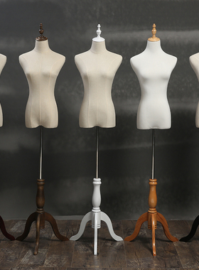 模特道具女半身包布人台服装店橱窗模特架婚纱礼服衣架 实木底座