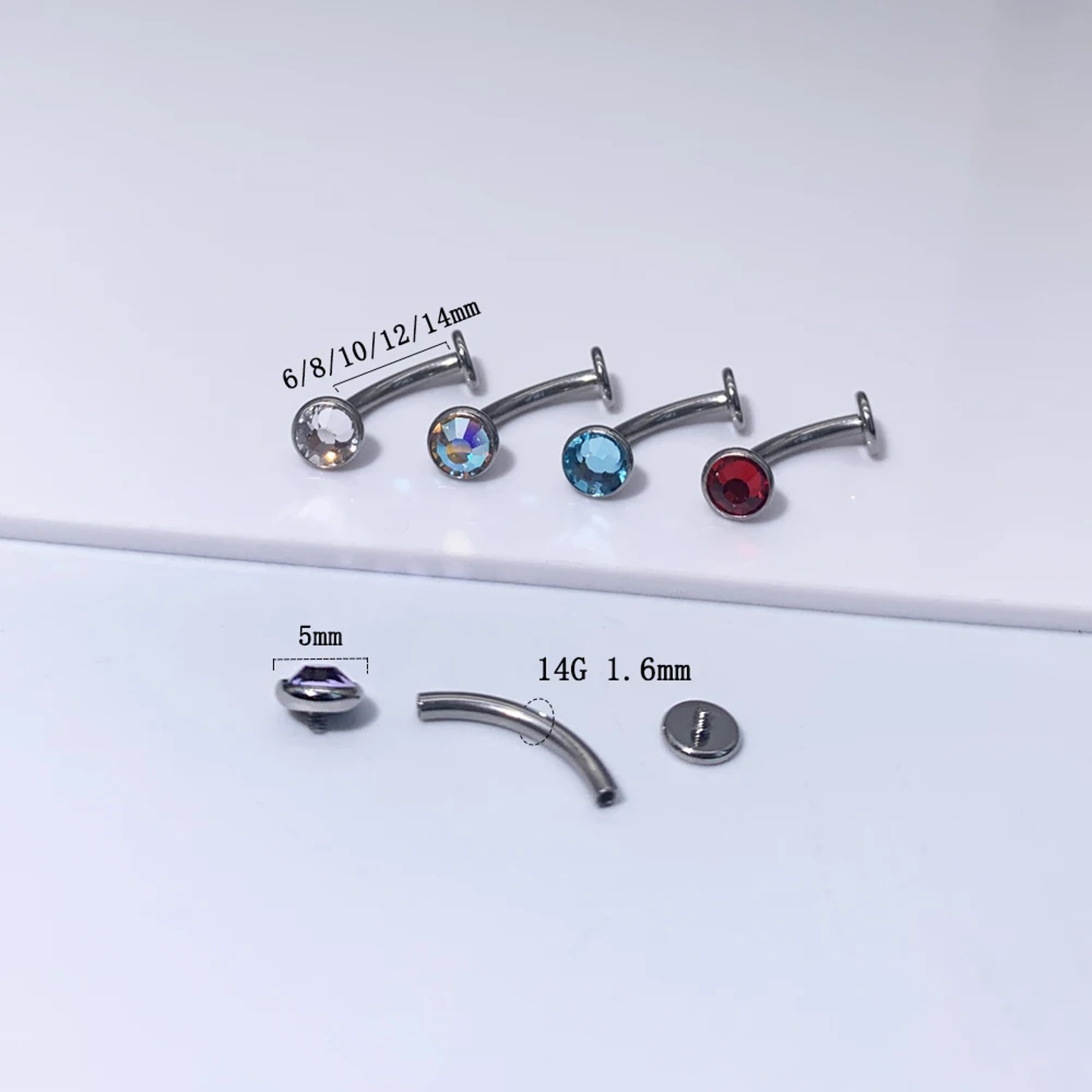 1 Pcs F136 Titanium 14G Czech Zirconia Sparkling Belly Butt
