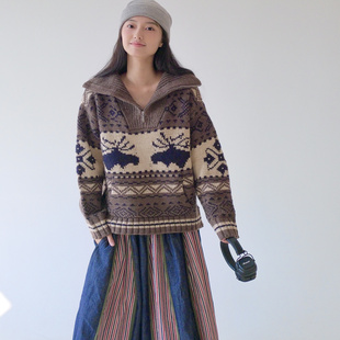 日系 厚实!圣诞氛围感英伦风麋鹿保暖厚实的灰色毛衣外套