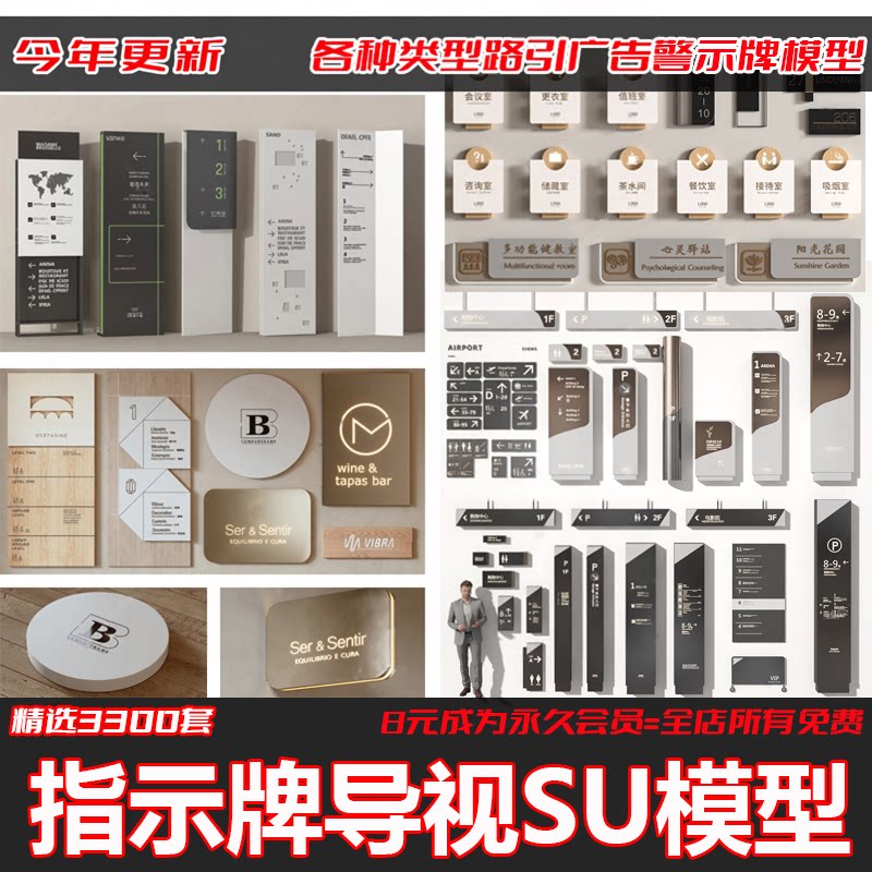 新中式导视系统立式标识牌SU模型