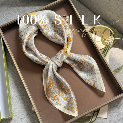 热带丛林100%桑蚕丝真丝丝巾领巾装饰围巾春秋季方巾杭州丝绸披肩