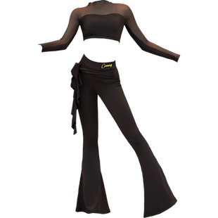 CONNY拉丁舞套装舞蹈练功服裤子女儿童上衣长袖国标摩登跳舞长裤