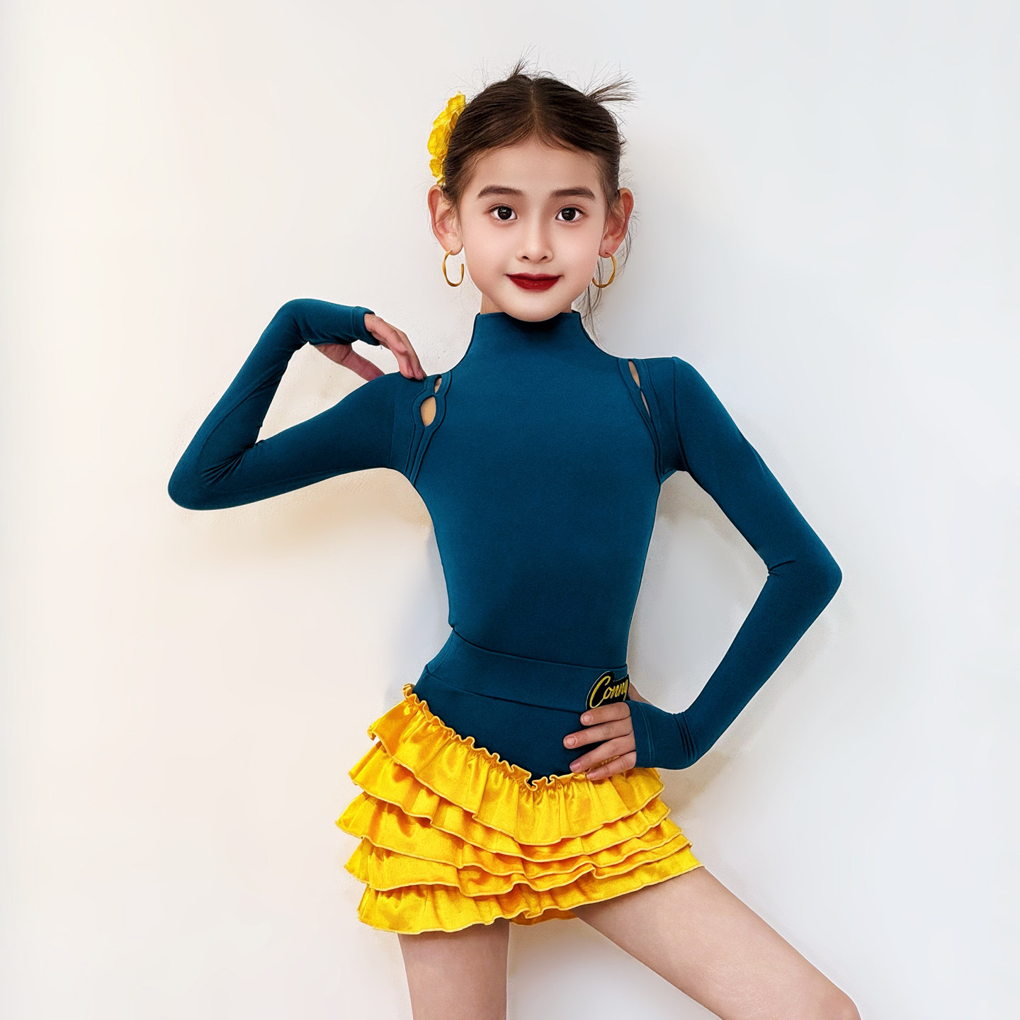 CONNY新款拉丁舞套装女儿童跳舞蹈练功服连体上衣半身裙子训练服