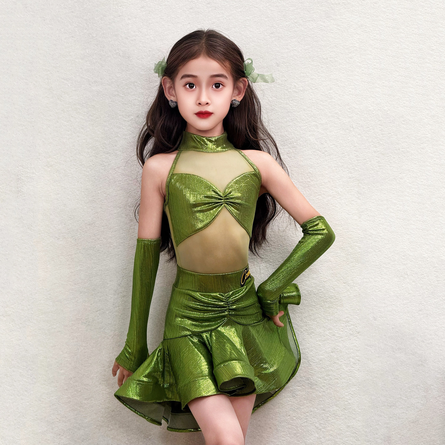 CONNY儿童拉丁舞服女演出表演套装鱼骨裙子网纱无袖上衣跳舞蹈服