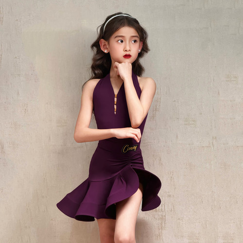 CONNY拉丁舞服挂脖气质新款女跳舞蹈练功服儿童演出表演裙子套装