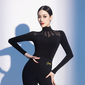 康尼拉丁舞服上装 女舞蹈练功服连体上衣国标摩登跳舞网纱高领长袖