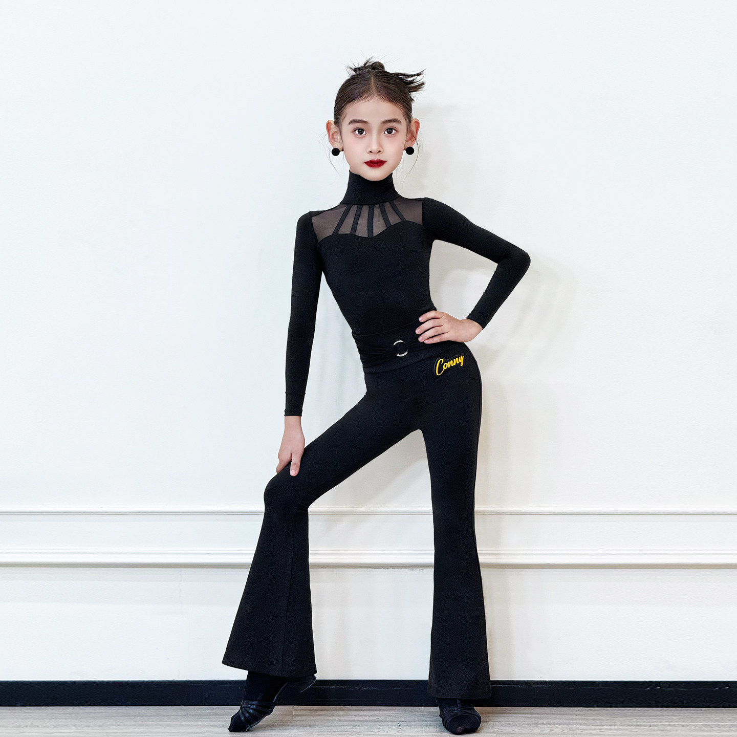 CONNY拉丁舞服女日常跳舞蹈练功服儿童喇叭长裤网纱上衣长袖套装,运动/瑜伽/健身/球迷用品,拉丁舞练习套装,淘宝优惠券,粉丝福利购,淘宝优惠卷