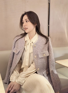 King studios 22秋冬 微醺紫经典小香风外套 绝美气质短款亲肤