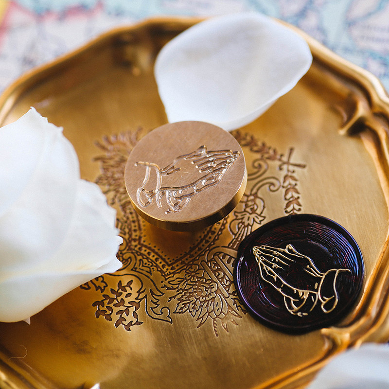 复古黄铜手账diy火漆印章平安夜好运潮流祈愿圣诞节祝福祈祷之手