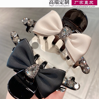 韩国缎面蝴蝶结中号抓夹2025新款高级感后脑勺水钻鲨鱼夹子发饰女