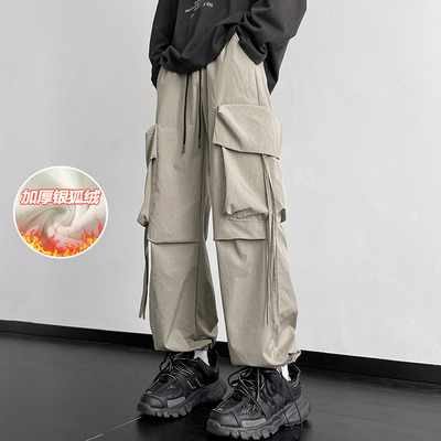 冬季痞帅工装束脚裤男宽松潮流阔腿拖地长裤K1212J加绒-特P42控78