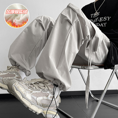 冬季痞帅工装束脚裤男大码潮流阔腿拖地长裤K1212J加绒-特P42控78