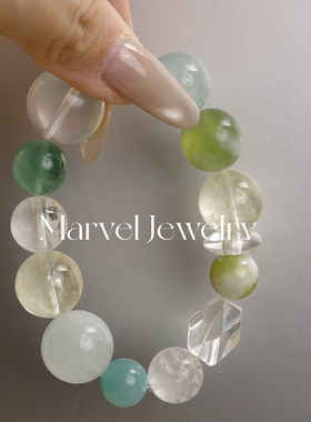Marvel Jewelry天然水晶多宝手串海蓝宝天河石白阿塞糖果手链女士