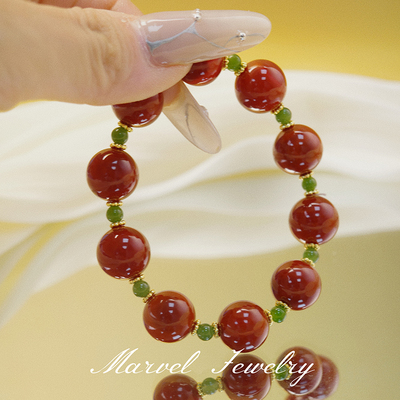 MarvelJewelry天然南红玛瑙手串单圈碧玉小米珠本命年手链礼物女