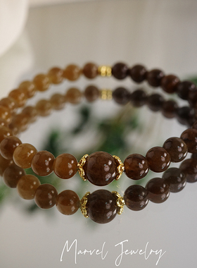 Marvel Jewelry和田玉且末糖老红糖手串单圈原创黄糖料糖玉石手链