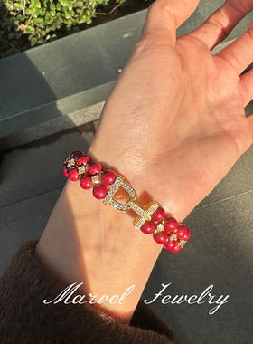 Marvel Jewelry天然朱砂手串单圈原创设计感紫金砂本命年手链女士