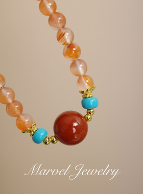 Marvel Jewelry天然冰飘南红玛瑙手串双圈原创川料转运珠手链女款