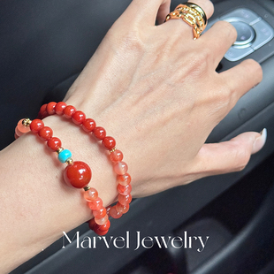 Marvel Jewelry天然南红玛瑙手串双圈冰飘拼色马年本命年手链女士