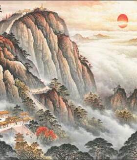 泰山日出电视背景墙无纺布