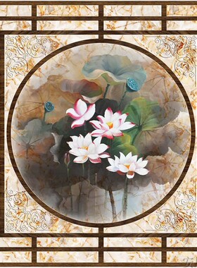 中式荷塘莲花吊顶天棚客厅书房无纺布墙纸H057壁纸壁画
