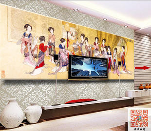 十二金钗红楼梦仕女图古画电视背景墙客厅无纺布墙纸G021壁纸壁画