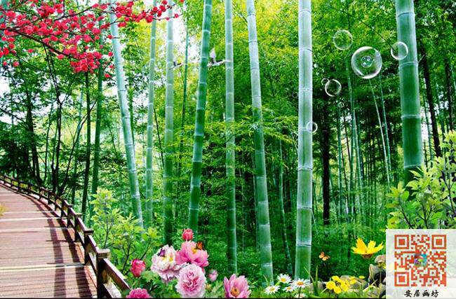 走道观光竹林风景画背景墙装饰画书房无纺布墙纸D185壁画壁纸
