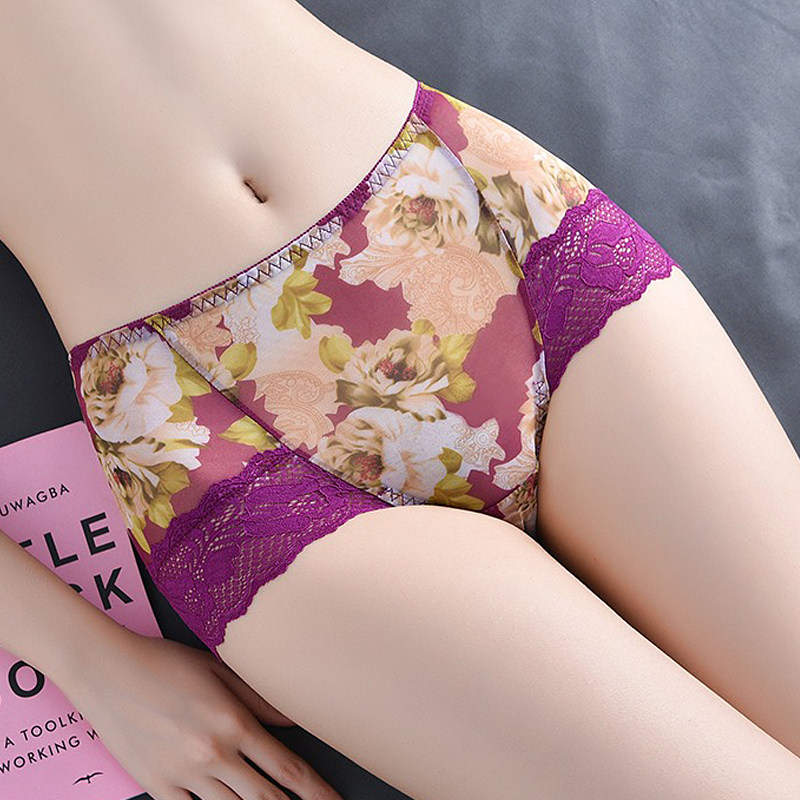 蕾丝印花内裤女士中腰无痕网纱大码胖mm抗菌性感透气包臀三角短裤,女士内衣/男士内衣/家居服,女三角裤,淘宝优惠券,粉丝福利购,淘宝优惠卷