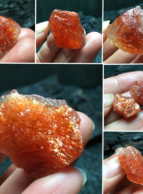 天然迷你金太阳石碎石彩虹橙色原石原矿金草莓晶原石镶嵌耳钉戒指