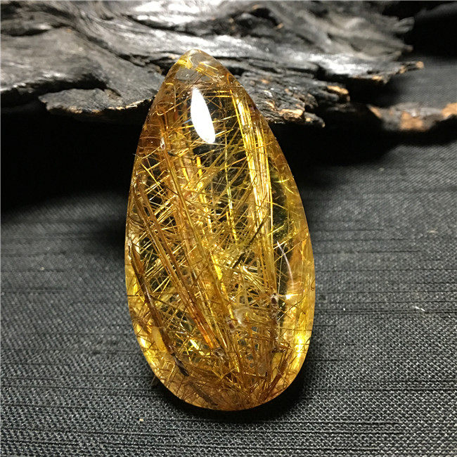 天然金发晶钛晶水滴形吊坠饰品