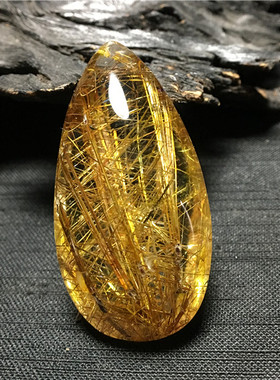 天然金发晶钛晶水滴形吊坠饰品