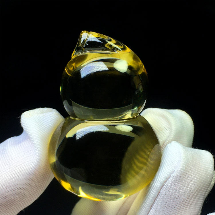 精品天然高透黄水晶葫芦吊坠雕刻件茶白水晶金蝉包挂车挂饰品摆件