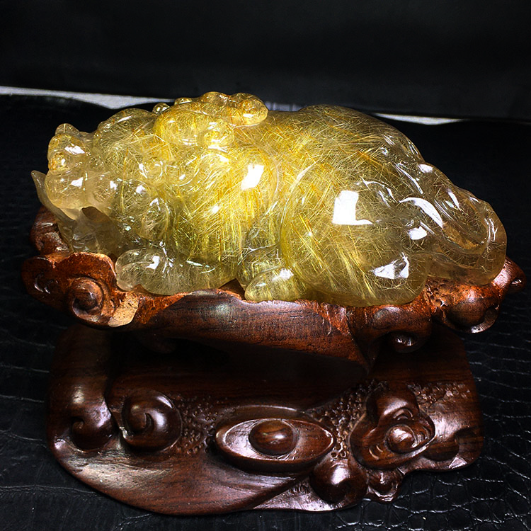天然金发晶钛晶绿幽灵貔貅龙龟雕刻件红铜发佛等办公桌面饰品摆件