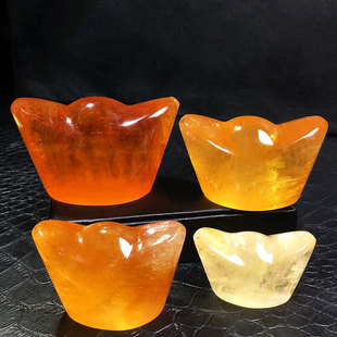 天然黄方解石冰洲石金元宝焦黄色透石膏彩虹原石打磨办公桌面摆件