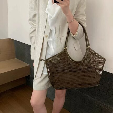 编织网格手提托特包包女大容量春夏新款休闲度假慵懒风通勤单肩包