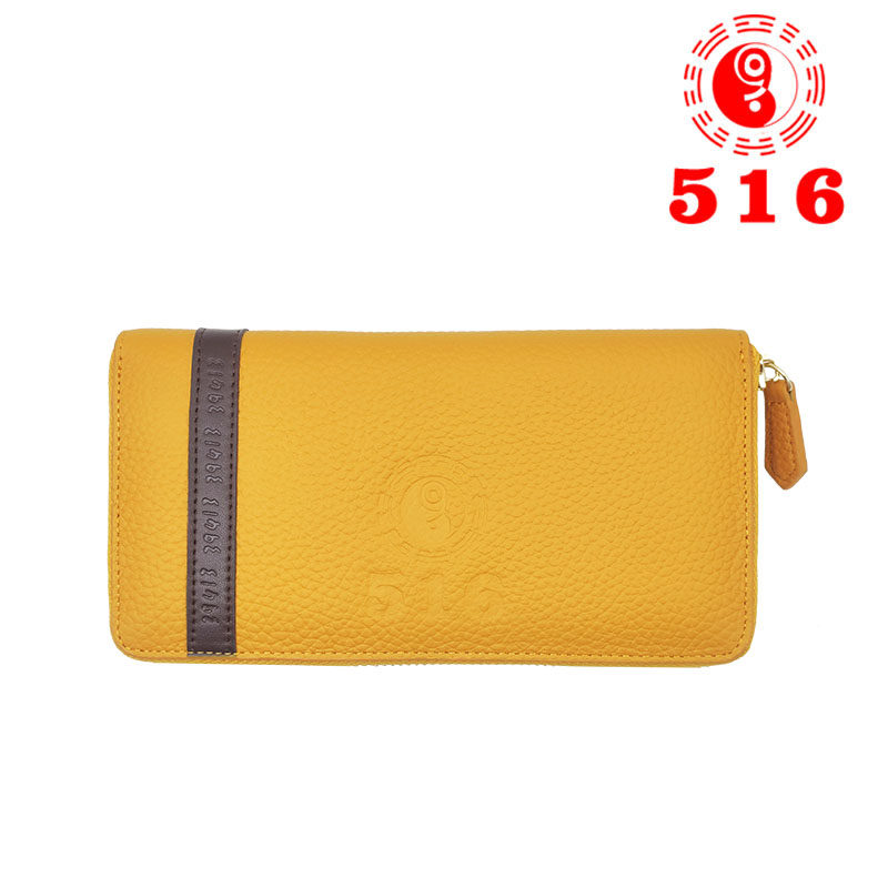 数字旺财钱包复古男女士招财聚财钱包黄色长款手包钱夹真皮时尚