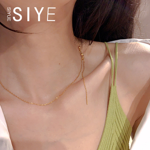 不掉色抽拉式项链choker极细法式轻奢小众锁骨链女高级感镀18k金