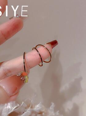 定制不掉色极细高级复古黑色珐琅素圈戒指简约清冷感食指戒女