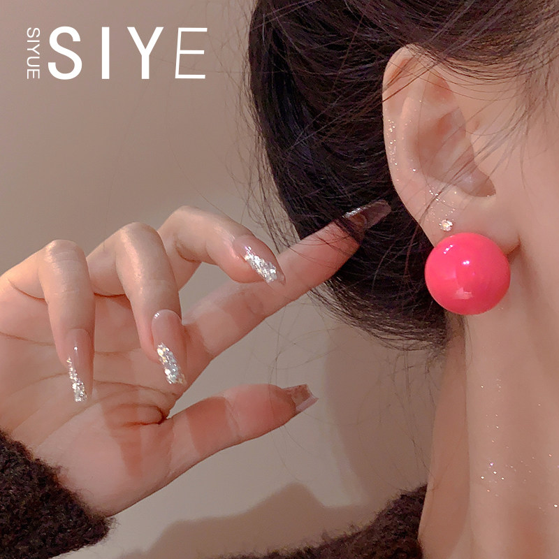 亚克力树脂粉色茶色红色圆形大耳钉彩色2024年新款爆款耳饰女
