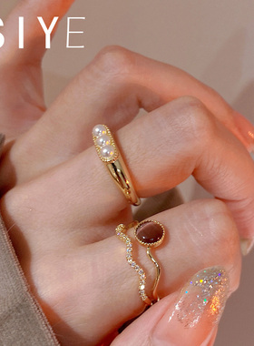 【SIYUE】法式复古宫廷猫眼石戒指女时尚个性锆石双层小众开口戒