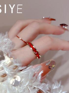 SIYUE钛钢定制不掉色酒红戒指镶嵌女时尚轻奢小众时尚食指戒女