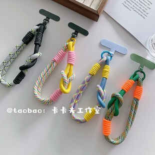 潮流时尚拼色多巴胺手机短挂绳结实金属夹片手腕绳ccd相机挂链潮