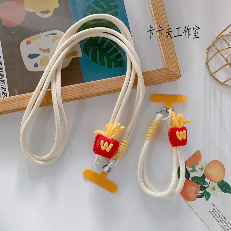 可爱毛绒公仔薯条手机挂绳防摔手腕绳双钩斜挎绳ccd相机背带挂链