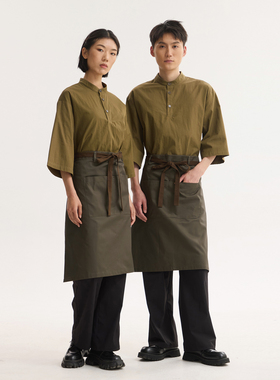 山野风餐饮工作服火锅饭店茶餐厅服务员日料工作服套头衫青苔绿色