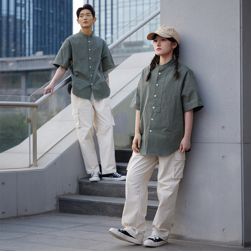 爱斯坦全棉衬衣立领茶饮工作服素食烘培糕点咖啡店餐饮工服长短袖