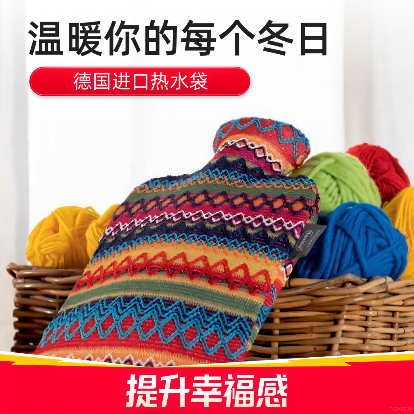 德国进口fashy秘鲁风情针织注水热水袋防爆暖手热敷暖水袋大号2升