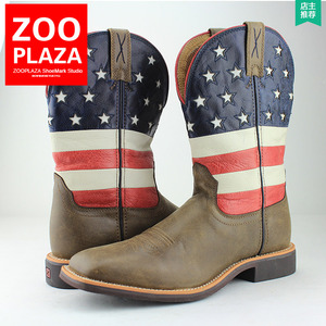 美国旗牛仔靴西部复古骑士靴欧美星条旗高筒骑马靴雕花真皮男靴TW