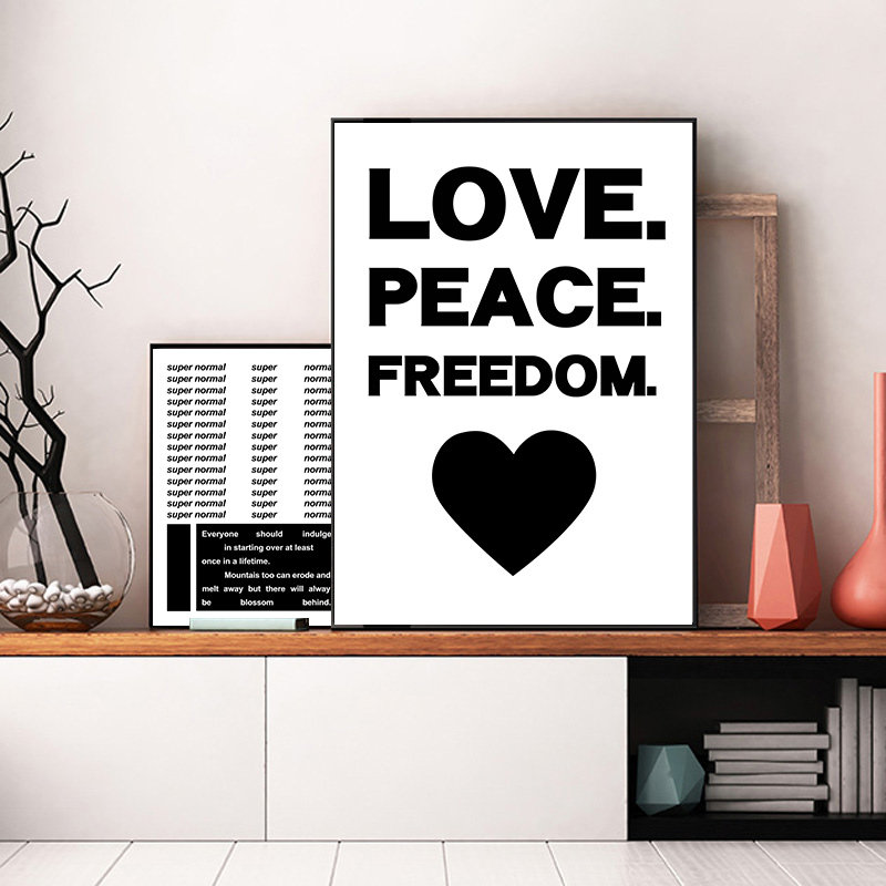 love心型爱情寓意字母黑白装饰画暖心摆画网红餐厅温馨治愈系挂画