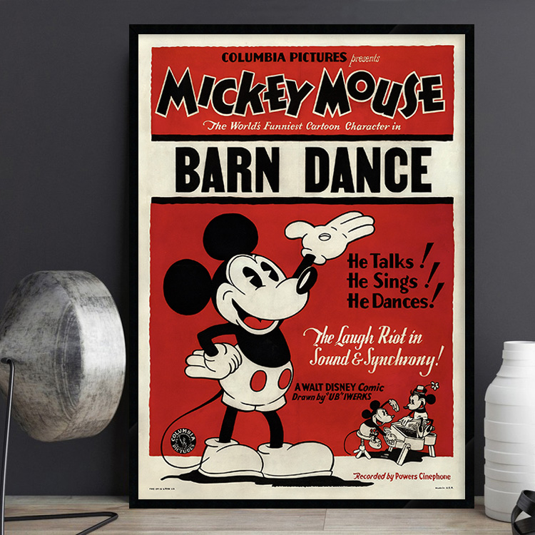 Mickey米老鼠米奇海报装饰画迪士尼动画儿童房卧室床头有框挂墙画